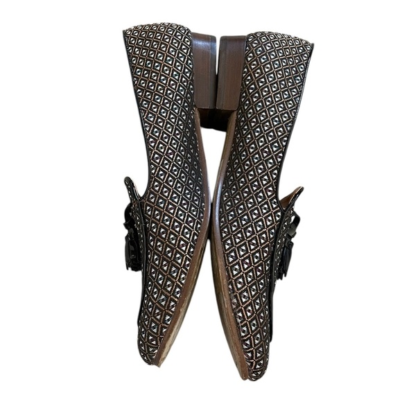 J Crew Womens Jacquard Stacked Heel Loafer Flat US 9 Tassel Geometric - Picture 2 of 8